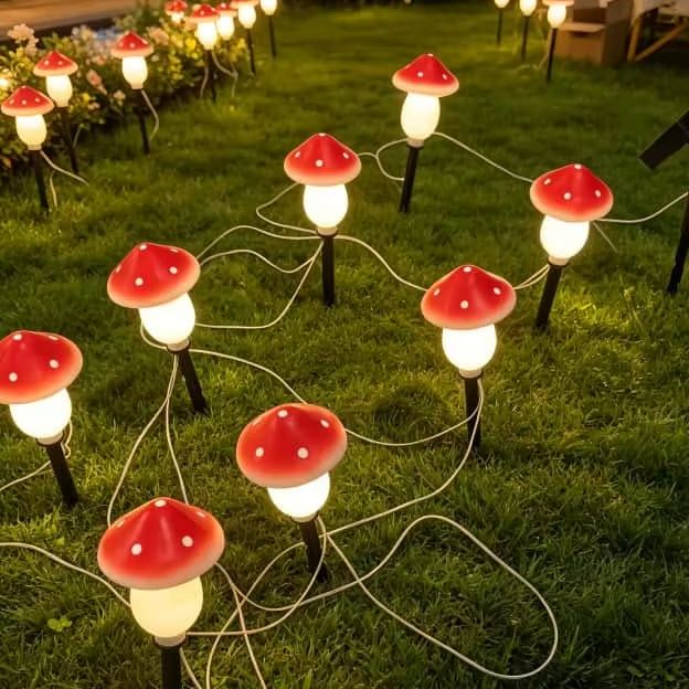 Outdoor Lighting Yard Stakes - Solar Mushroom String Lights Waterproof Outdoor