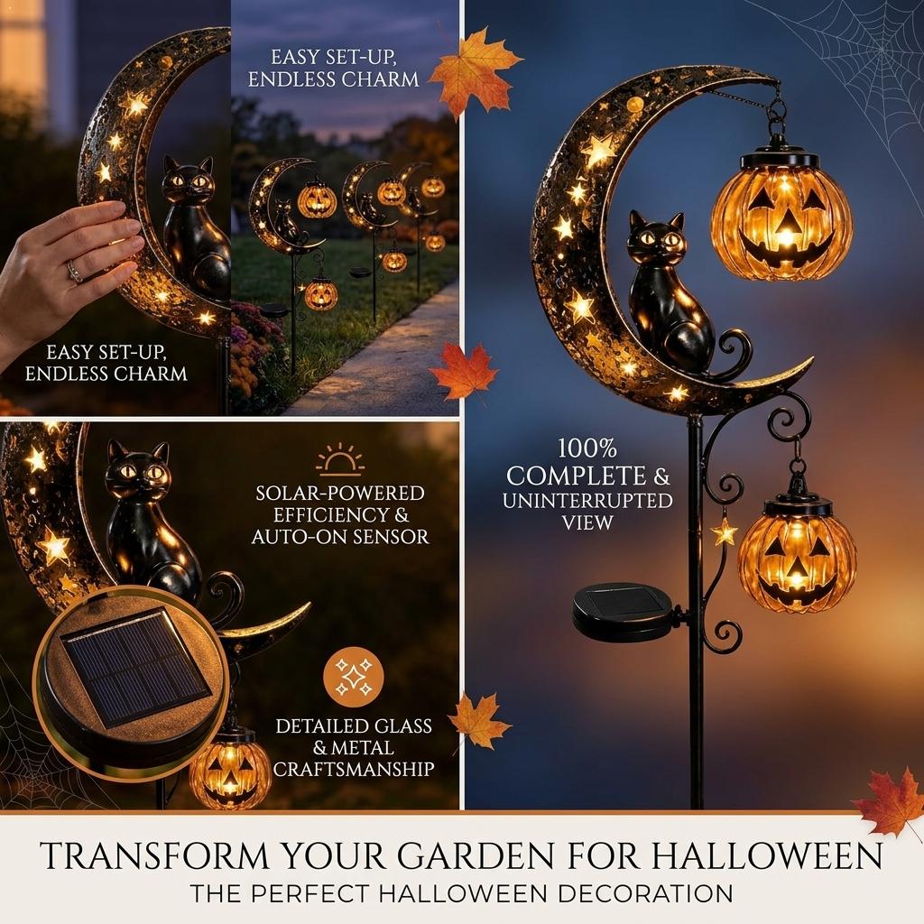 Halloween Black Cat Moon Groun - đánh giá và giá Outdoor Lighting Yard Stakes