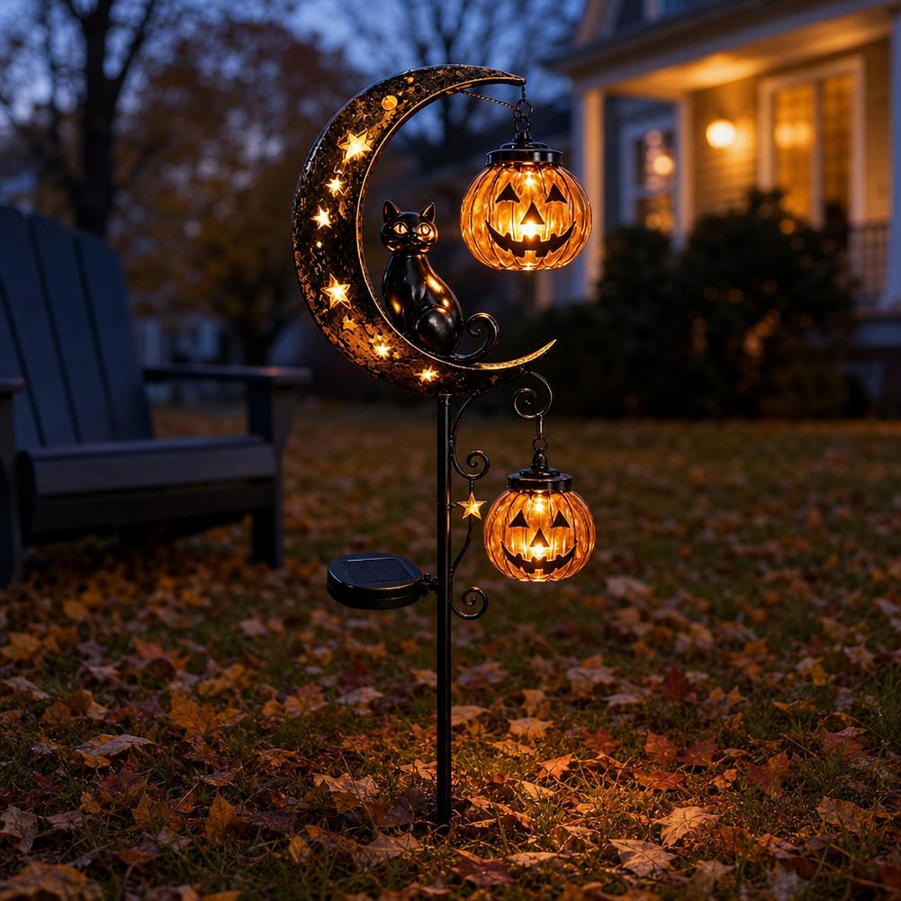 Halloween Black Cat Moon Groun - đánh giá và giá Outdoor Lighting Yard Stakes